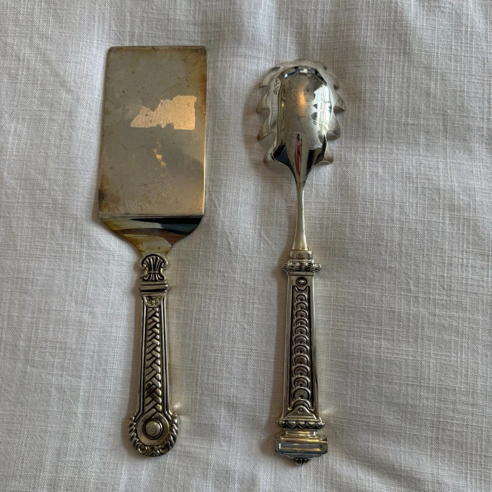 Vintage Ornate Silver Plated Pasta Server and Cake Lifter Set Neoclassical Style